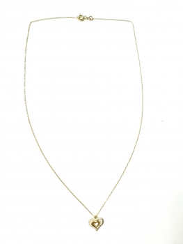 585/-14K GOLD Doppelherz Collierkettchen mit Zirkonia