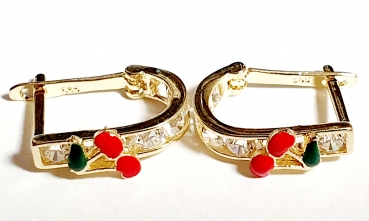 Echt Gold 585/ -14 K Ohrringe schön mit Zirkonia KIRSCHEN Motiv