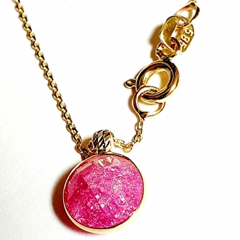 585/-14K GOLD Collier mit einem rosa Bergquarz bestückt