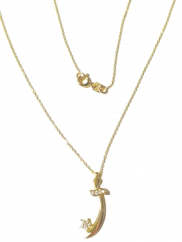 585/-14K GOLD Collier SCHWERT STERN (KILIC) mit hochwertigen ZIRKONIA