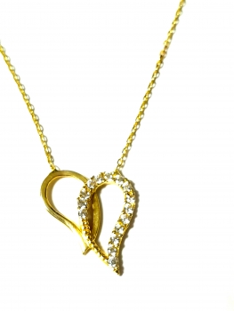 585/-14K GOLD HERZ Collier mit Zirkonia bestückt