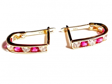 Echt Gold 585/ -14 K Ohrringe schön mit pink-weissen Zirkonia