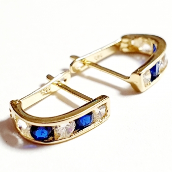 Echt Gold 585/ -14 K Ohrringe schön mit blau-weissen Zirkonia