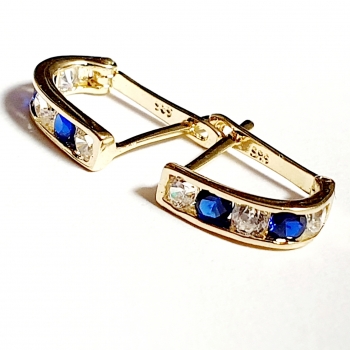 Echt Gold 585/ -14 K Ohrringe schön mit blau-weissen Zirkonia