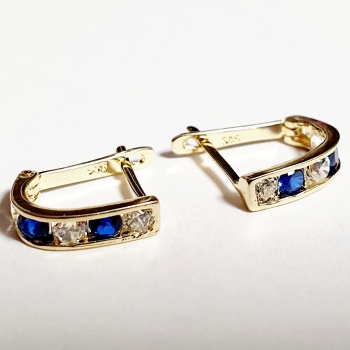 Echt Gold 585/ -14 K Ohrringe schön mit blau-weissen Zirkonia