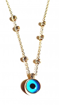 585/-14K GOLD Schutz mit dem TÜRKISCHEN AUGE Gold Collier