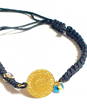 Echt massiv 916/-22K GOLD Münze Ceyrek Altin mit GOLD Nazar als Armband