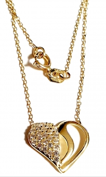 585/-14K GOLD HERZ Collier mit Zirkonia bestückt