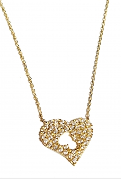 585/-14K GOLD HERZ Collier mit schönen Zirkonia