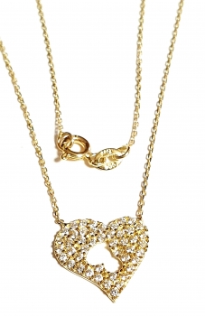 585/-14K GOLD HERZ Collier mit schönen Zirkonia