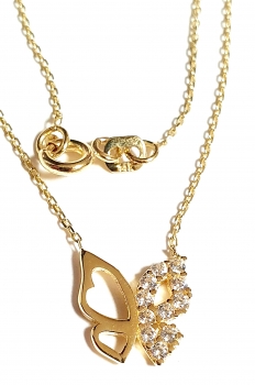 585/-14K GOLD sehenswerter Schmetterling Gold Collier mit Zirkonia