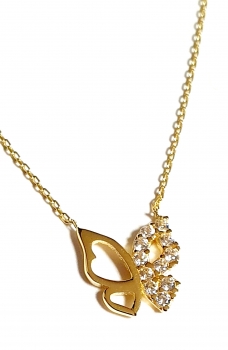 585/-14K GOLD sehenswerter Schmetterling Gold Collier mit Zirkonia