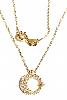 585/-14K GOLD Mond Stern Gold Collier mit Zirkonia bestückt
