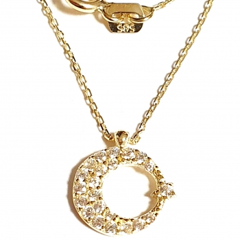 585/-14K GOLD Mond Stern Gold Collier mit Zirkonia bestückt