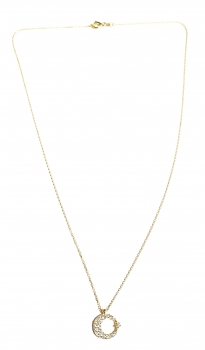 585/-14K GOLD Mond Stern Gold Collier mit Zirkonia bestückt
