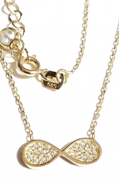 585/-14K GOLD UNENDLICHKEITSZEICHEN Gold Collierkettchen mit Zirkonia
