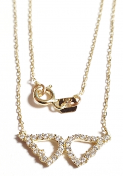585/-14K GOLD bezaubernde Engelsflügel Gold Collier mit Zirkonia