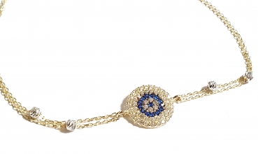 585/-14K GELBGOLD TÜRKISCHES AUGE ARMBAND MIT ZIRKONIA