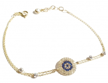 585/-14K GELBGOLD TÜRKISCHES AUGE ARMBAND MIT ZIRKONIA