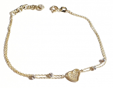 585/-14K GELBGOLD ARMBAND MIT ZIRKONIA HERZFORM