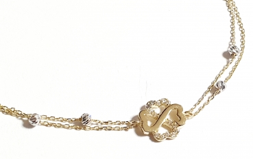 585/-14K GELBGOLD ARMBAND MIT ZIRKONIA KLEEBLATT HERZFORM