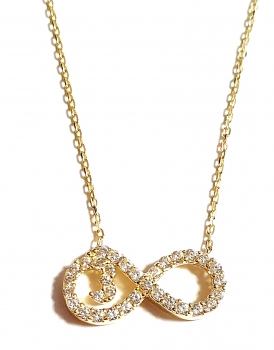 585/-14K GOLD UNENDLICHKEITSZEICHEN Gold Collier mit Zirkonia bestückt