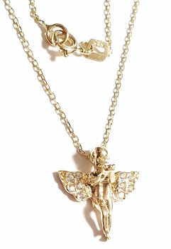 585/-14K GOLD ENGEL Collier mit Zirkonia