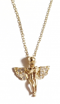 585/-14K GOLD ENGEL Collier mit Zirkonia