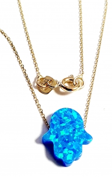 585/-14K GOLD Collierkettchen GRÜNBLAU Bergquarz Fatimas Hand