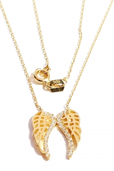 585/-14K GOLD Sagenhafter Engelsflügel Gold Collier mit Zirkonia