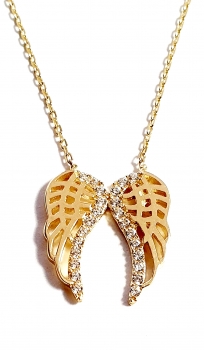 585/-14K GOLD Sagenhafter Engelsflügel Gold Collier mit Zirkonia