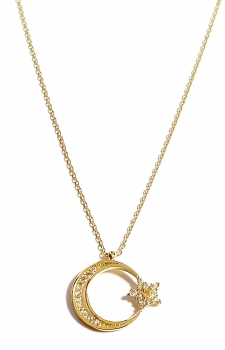 585/-14K GOLD Mond Stern Gold Collier mit Zirkonia bestückt