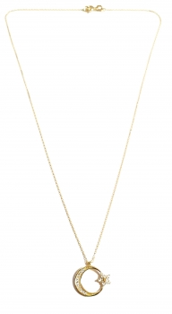 585/-14K GOLD Mond Stern Gold Collier mit Zirkonia bestückt