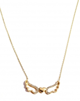 585/-14K GOLD magische Engelsflügeln-Herz Gold Collier mit Zirkonia bestückt