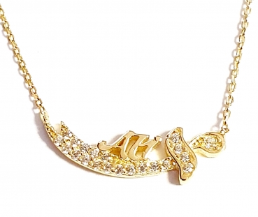 585/-14K GOLD Collier SCHWERT (KILIC) mit ZIRKONIA bestückt