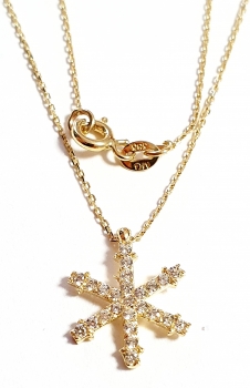 585/-14K GOLD Collier mit magischem Schneeflocken Goldanhänger