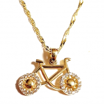 GOLDKETTE 585/-14K MIT ECHTEM 585 /-14K FAHRRAD ANHÄNGER