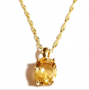 GOLDKETTE 585(14K)MIT ECHTEM 585 (14) CITRINFARBENER ZIRKONIA ANHÄNGER