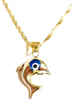 GOLDKETTE 585(14K)MIT ECHTEM 585 (14K) ANHÄNGER DELPHIN NAZAR