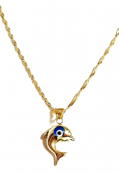 GOLDKETTE 585(14K)MIT ECHTEM 585 (14K) ANHÄNGER DELPHIN NAZAR