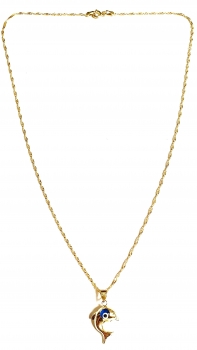 GOLDKETTE 585(14K)MIT ECHTEM 585 (14K) ANHÄNGER DELPHIN NAZAR