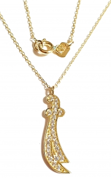 585/-14K GOLD Collier SCHWERT (KILIC) mit ZIRKONIA