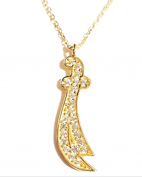 585/-14K GOLD Collier SCHWERT (KILIC) mit ZIRKONIA