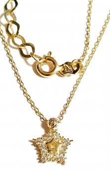 585/-14K GOLD magischer STERN Gold Collier mit lupenreinen Zirkonia bestückt