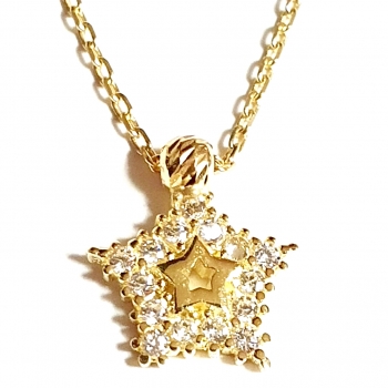 585/-14K GOLD magischer STERN Gold Collier mit lupenreinen Zirkonia bestückt
