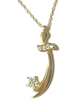 585/-14K GOLD Collier SCHWERT STERN (KILIC) mit hochwertigen ZIRKONIA