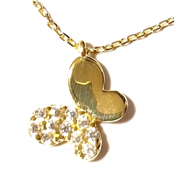 585/-14K GOLD glänzender Schmetterling Gold Collier mit Zirkonia bestückt