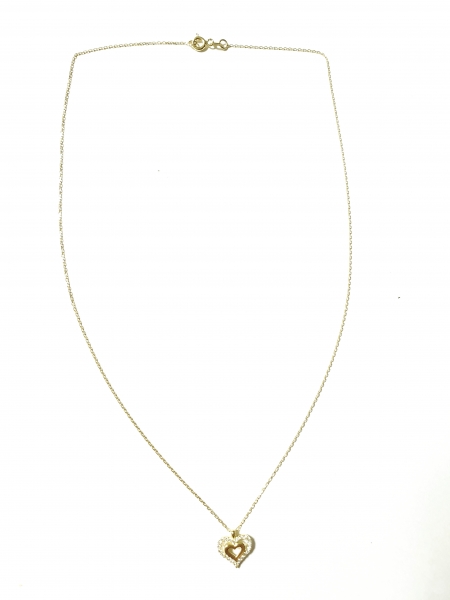 585/-14K GOLD Doppelherz Collierkettchen mit Zirkonia