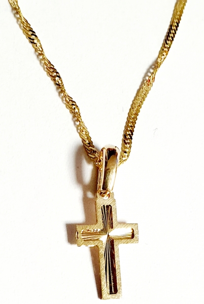 ECHTE 45 cm GOLDKETTE 585 (14K) MIT 585 (14) KREUZANHÄNGER zum SUPER ANGEBOT