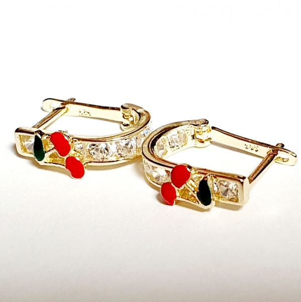 Echt Gold 585/ -14 K Ohrringe schön mit Zirkonia KIRSCHEN Motiv